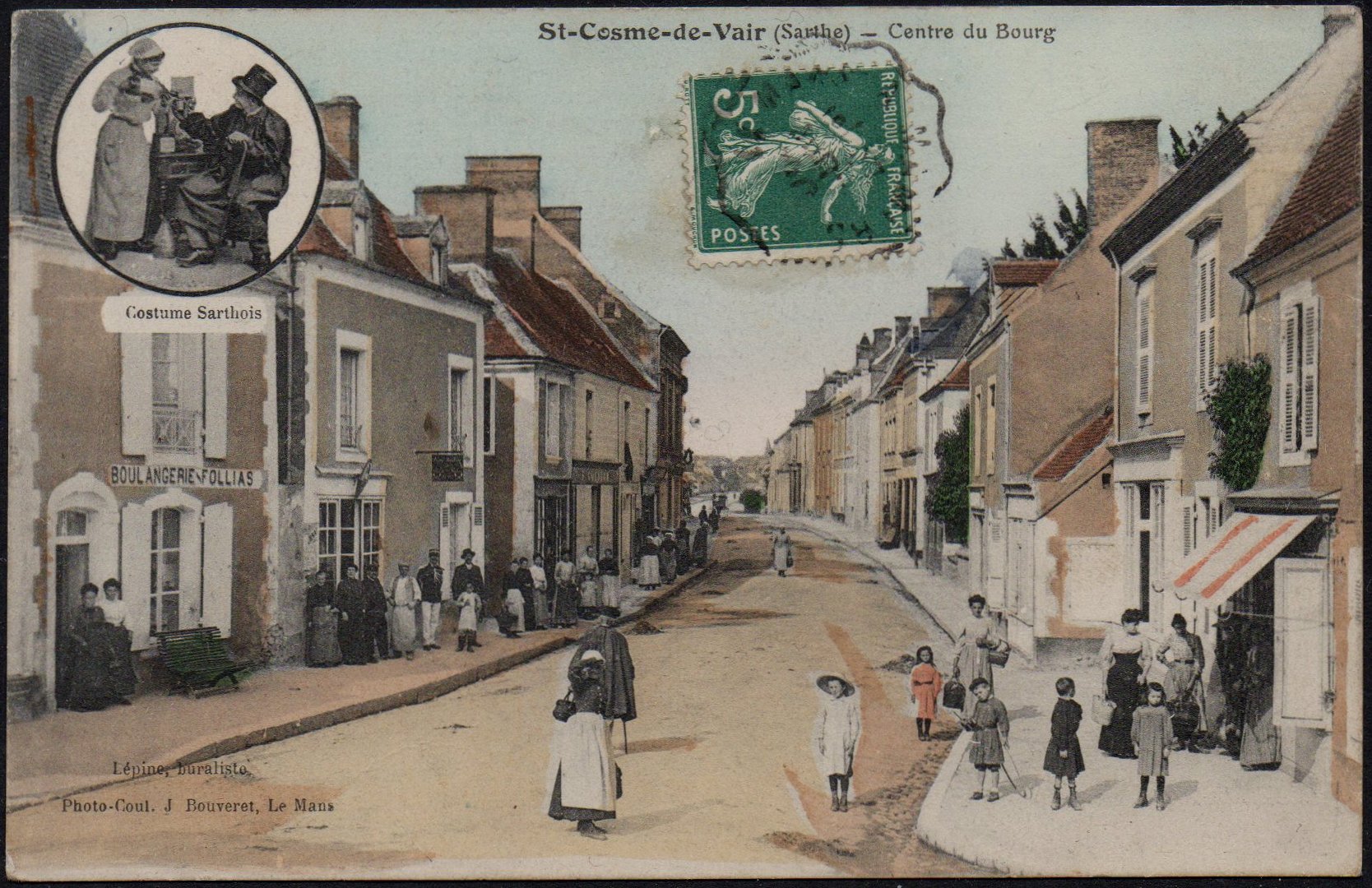 Courrier-Convoyeur Le Mans à Mamers Type II March 1906 perhaps, St-Cosme-de-Vair Centee du Bourg